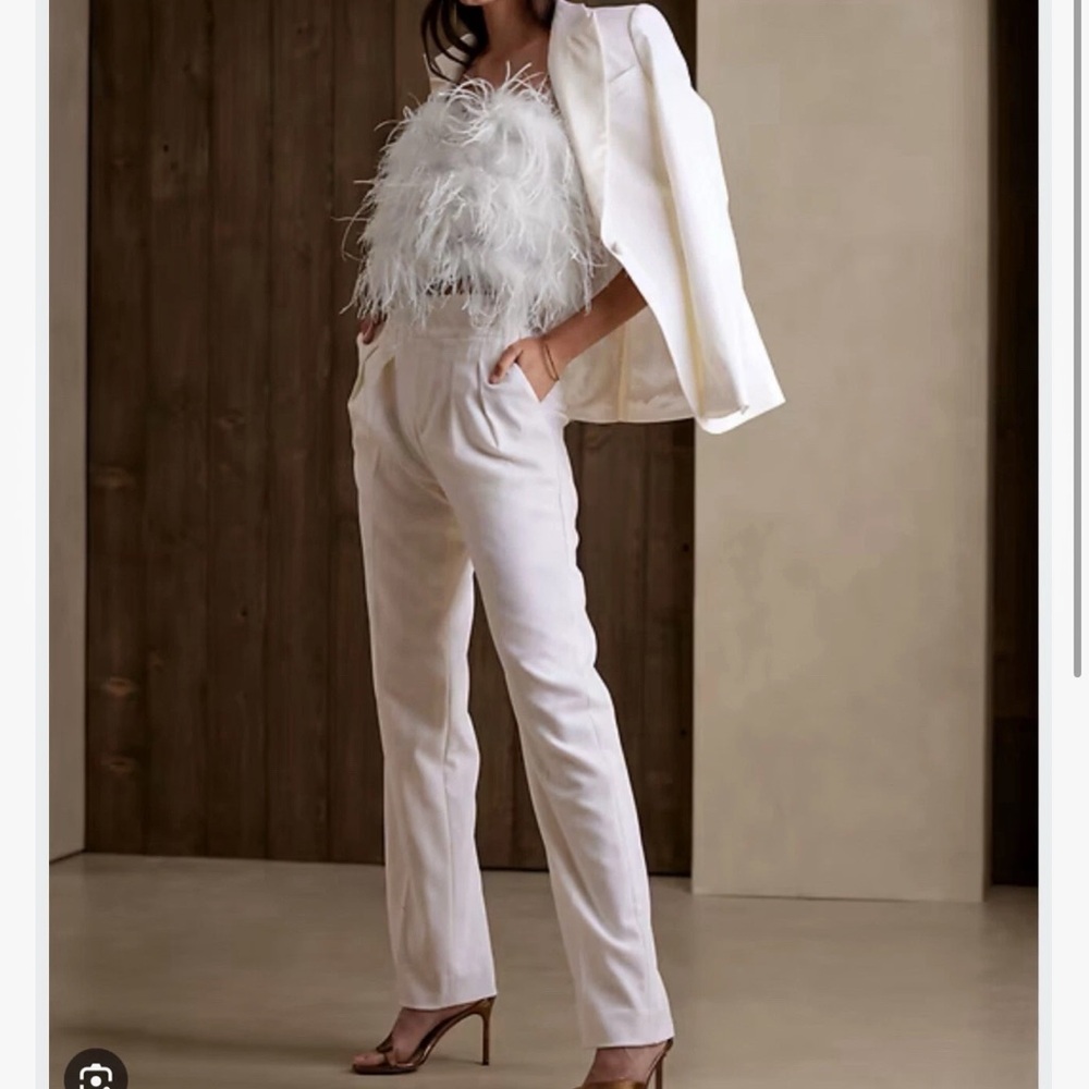 Banana Republic Luna Ostrich Feather Top White #506059 Size Large